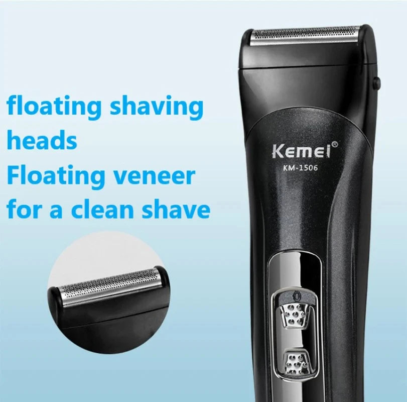 Kemei KM-1506 Electric Shaver for Men – 3-in-1 USB Rechargeable Beard & Hair Trimmer Grooming Kit