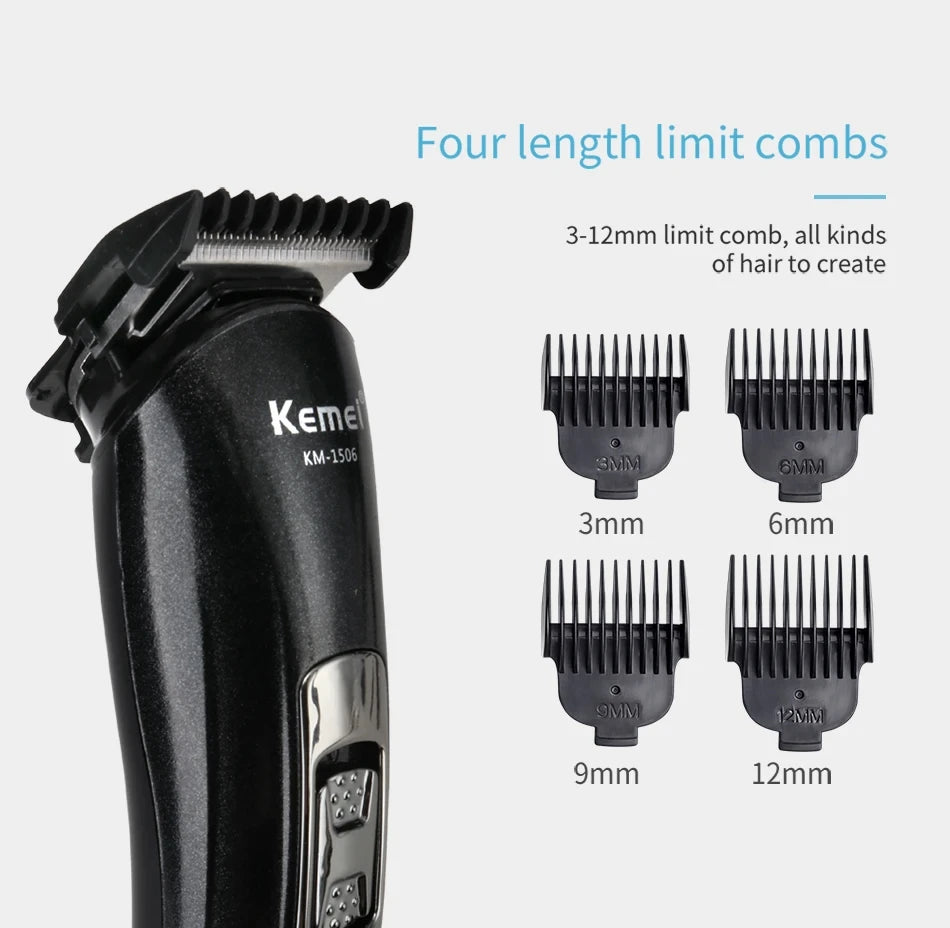 Kemei KM-1506 Electric Shaver for Men – 3-in-1 USB Rechargeable Beard & Hair Trimmer Grooming Kit