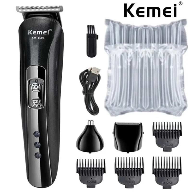 Kemei KM-1506 Electric Shaver for Men – 3-in-1 USB Rechargeable Beard & Hair Trimmer Grooming Kit