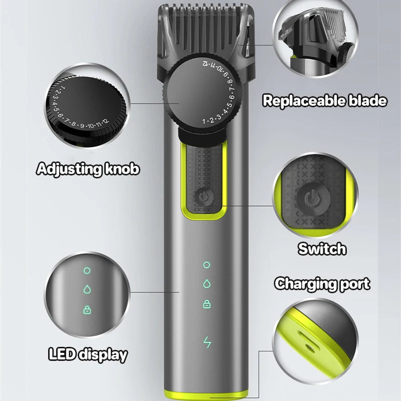 Professional Waterproof Beard Trimmer for Men – Cordless Rechargeable Hair Clipper Kit with Adjustable Guards