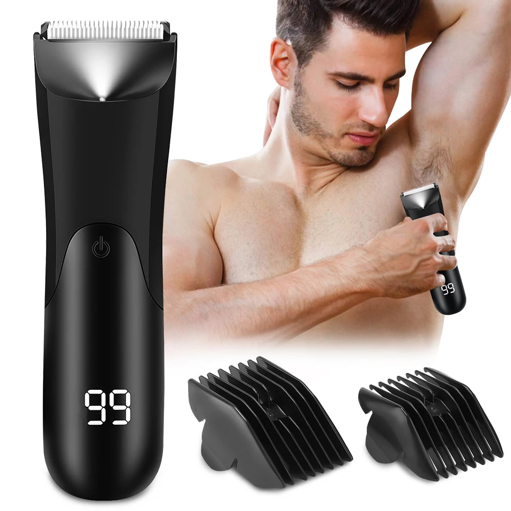 Electric Body Hair Trimmer for Men – Waterproof Rechargeable Full Body Groomer with Skin-Safe Precision Blades