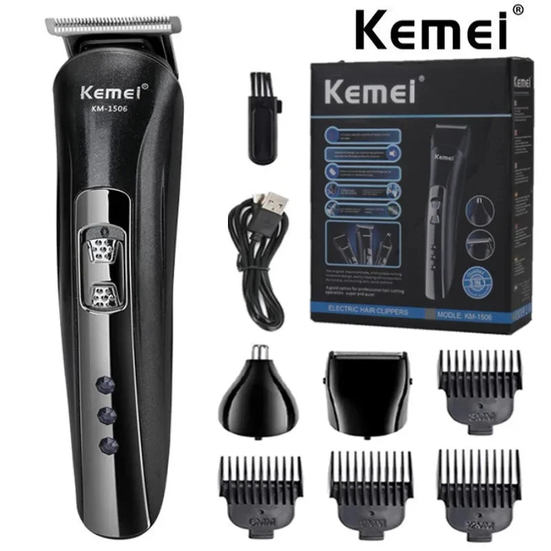 Kemei KM-1506 Electric Shaver for Men – 3-in-1 USB Rechargeable Beard & Hair Trimmer Grooming Kit